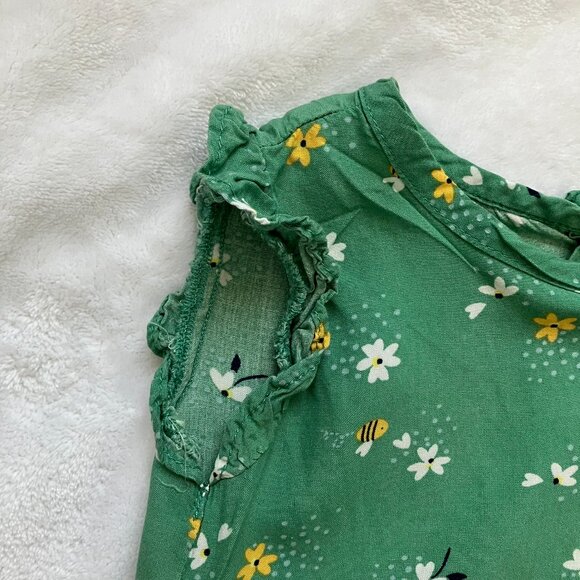 Carter's Toddler Sleeveless Dress 24M | Green Floral Bee Tiered Viscose VGUC - Picture 2 of 16